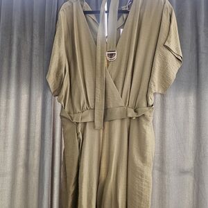 Zara Olive Green Wrap Jumpsuit with Belt